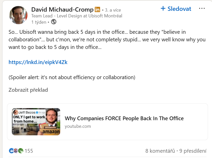Ubisoft vyhodil dlouholetého veterána kvůli kritice vedení